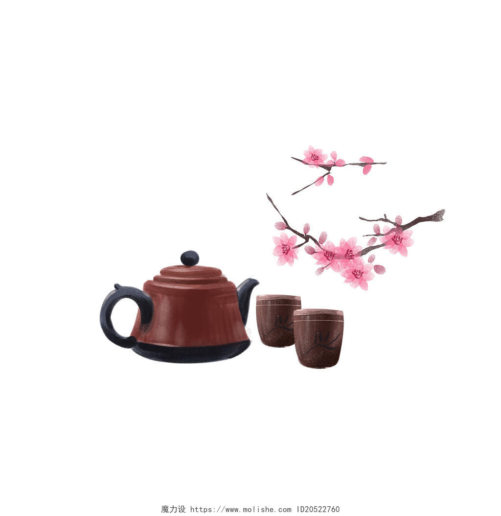 手绘中国风古代茶文化茶壶素材